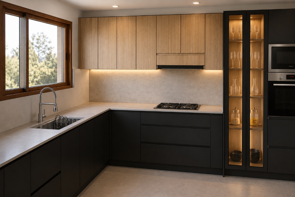 Render Cocina Roble y Negro